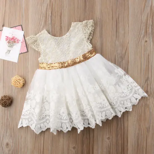 

Princess Baby Girl dress lace short sleeve wedding Party Tutu Dress white dress 2-7T