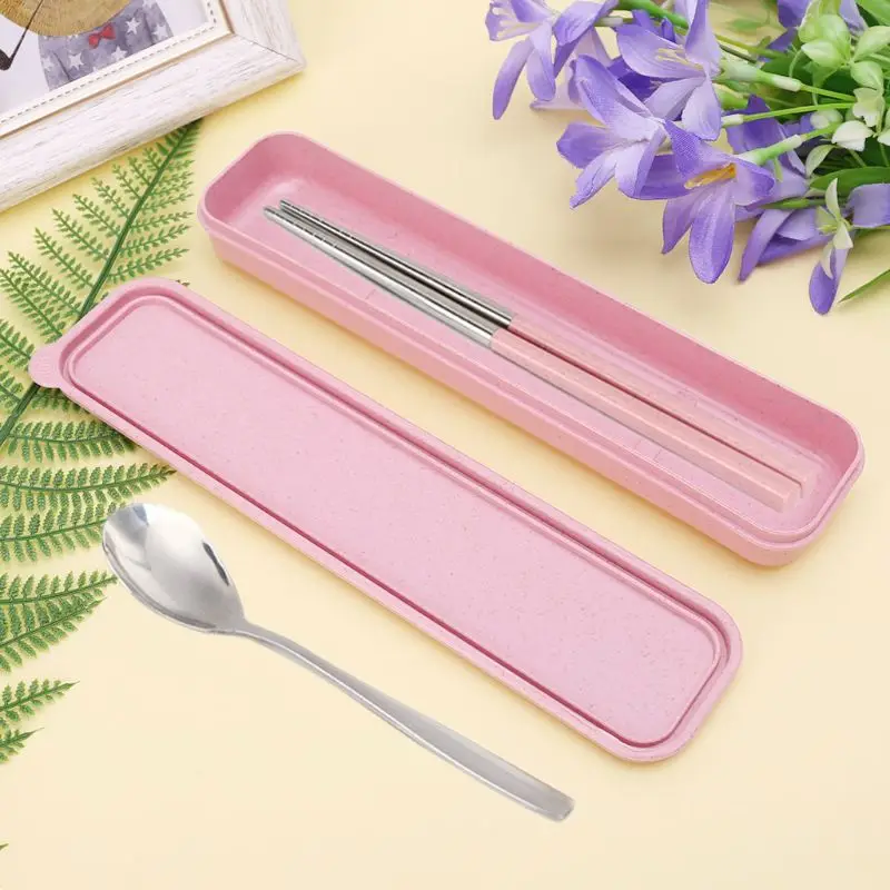 Portable Eco-Friendly Wheat Straw Cutlery Camping Picnic Box Dishware Kitchen Utensils Case