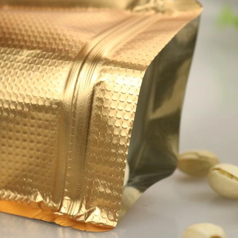 100Pcs Stand up Copper Gold Aluminum Foil Zip Lock Bag with Window, Metallic Plastic Packaging Pouch for Food Tea Candy Cookie