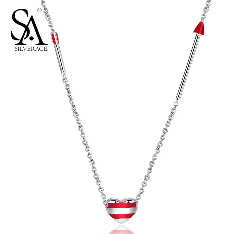 

Authentic 925 Sterling Silver Red Love Hearts Necklace & Pendant for Women 2018 Romantic Design Hearts Necklace Wedding Gift
