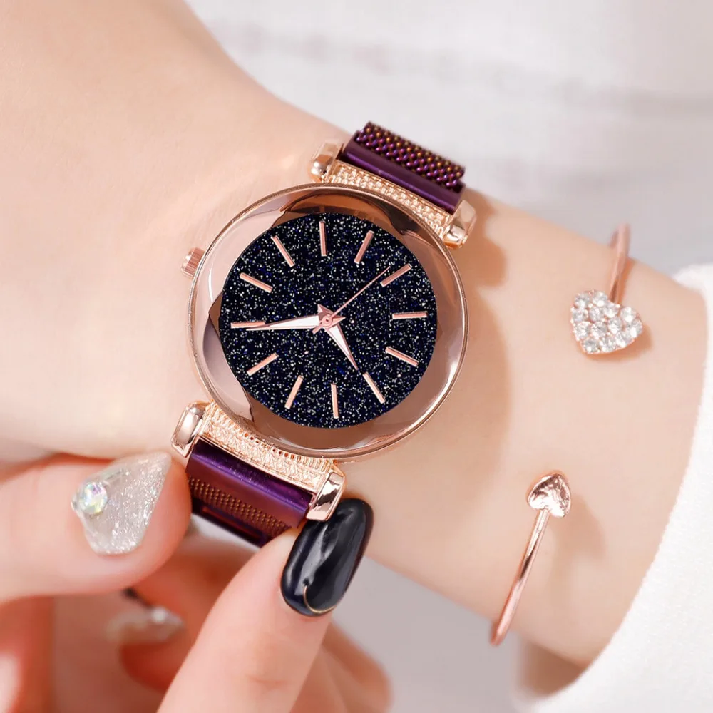 

Watches Women Fashion Luxury Stainless Steel Magnetic Buckle Strap Refractive surface Luminous Dial Ladies Quartz Watch AD