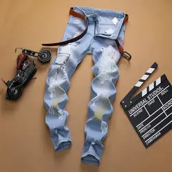 Средняя фальшивая Дизайнерская одежда Специальные Джинсы мужские 2019 s рваные прямые джинсовые брюки на молнии уличная тонкая полная длина