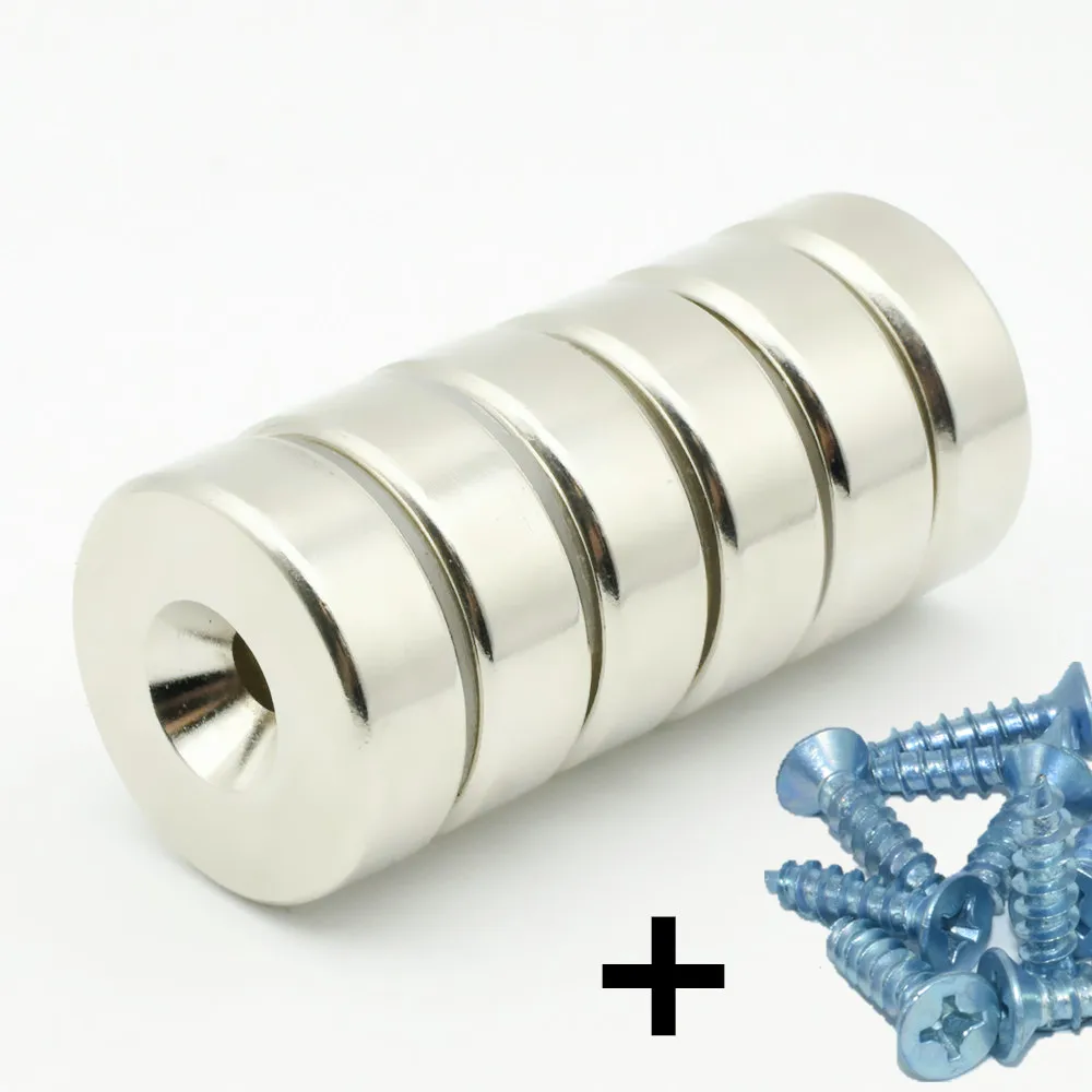 6pcs NdFeB Countersunk with Screws about Diameter 30x10 mm thick