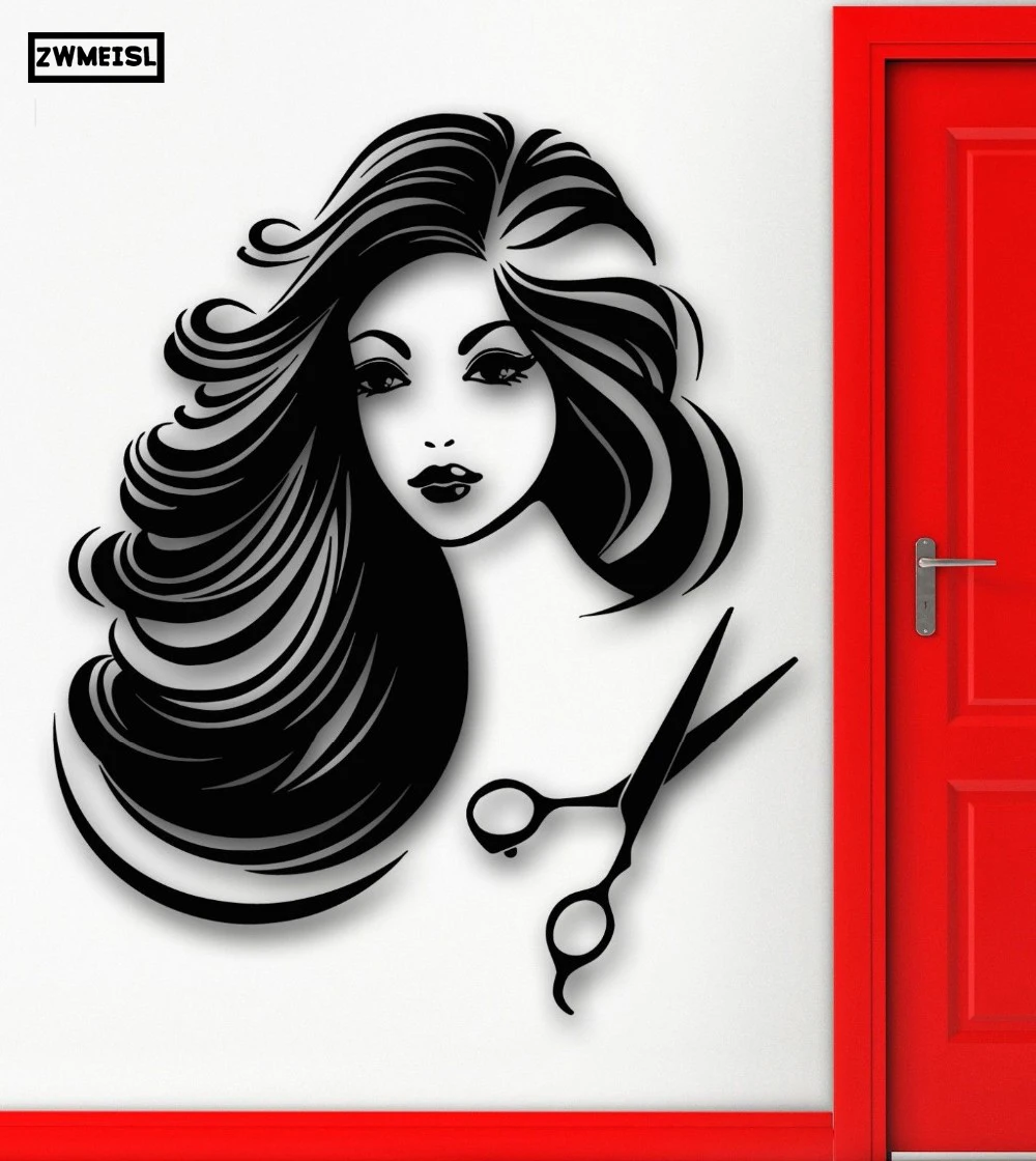 Beauty Hair Salon Wall Window Sticker Logo Lettering Scissors Art | Hot