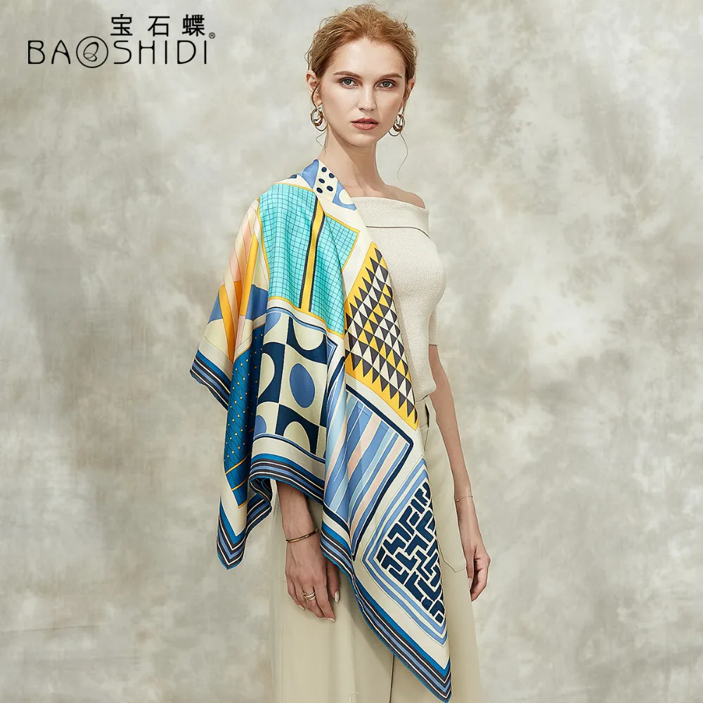 [BAOSHIDI] Новинка осени, 16 момме Шелковый саржевый шарф, 106*106 квадратные шарфы для женщин, высокое качество, модный дизайнерский шёлковый женский платок