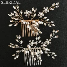 SLBRIDAL ручной работы проводной пресноводный жемчуг стразы свадебные гребень для волос свадебные головные уборы кристалл аксессуары для волос женские украшения