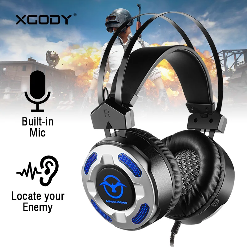 

In Stock XGODY M2 Gaming Headset with Mic Volume Control 3D Surround Sound HiFi Headphones for PC PUGB Fortnight Overwatch LED