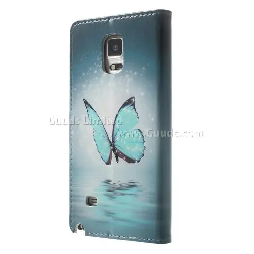Blue Butterfly Leather Flip Cover for Samsung Galaxy Note 4 N910