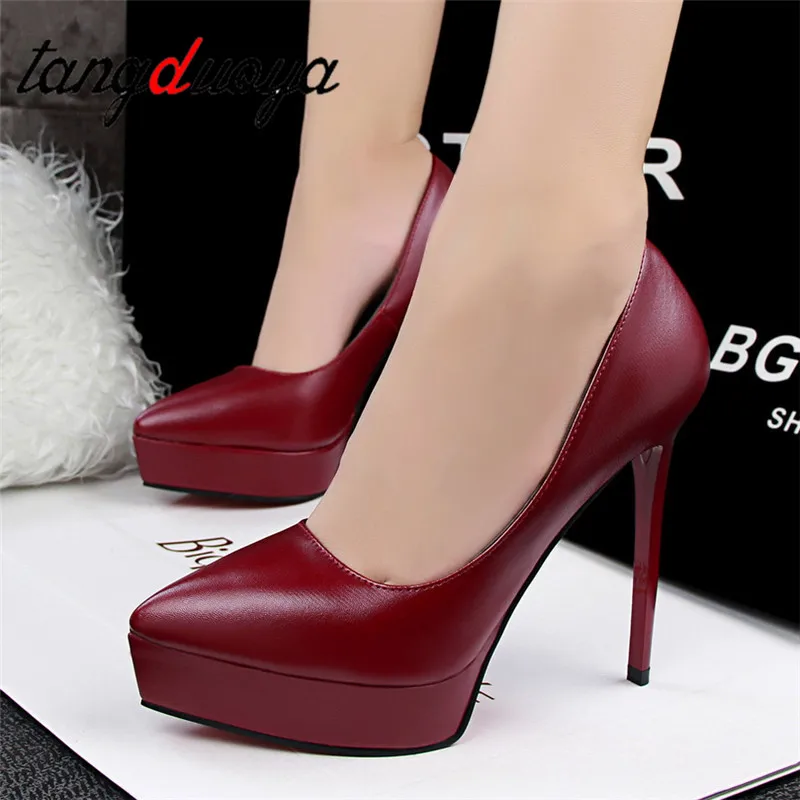 Женская обувь на очень высоком каблуке 12 см; пикантные тонкие туфли на высоком каблуке-шпильке с закрытым носком в европейском и американском стиле; красные свадебные туфли