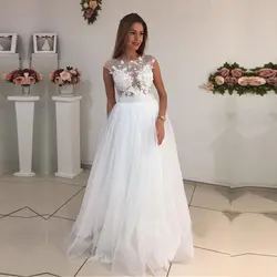 Vestido de Novia свадебное платье без рукавов 2019 пляжное свадебное платье тюлевый кружевной накладной орнамент свадебное платье es белый/слоновая