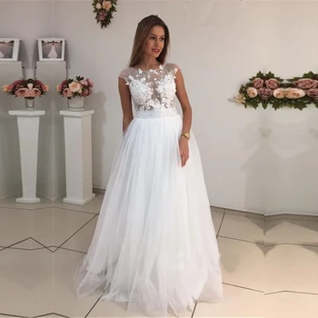 

Vestido de Novia Sleeveless Wedding Dress 2020 Beach Bridal Gown Tulle Lace Appliques Wedding Dresses White/Ivory Romantic