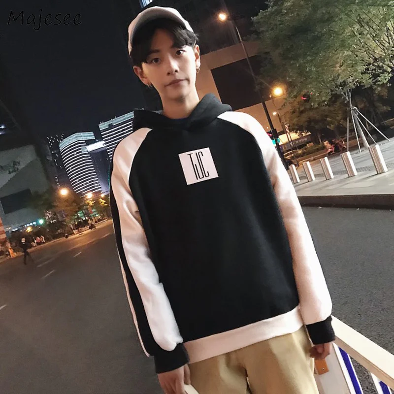 

Hoodies Men Hooded Thicker Plus Velvet Warm Patchwork Leisure Simple All-match Korean Style Pullovers Mens Trendy Chic Clothing