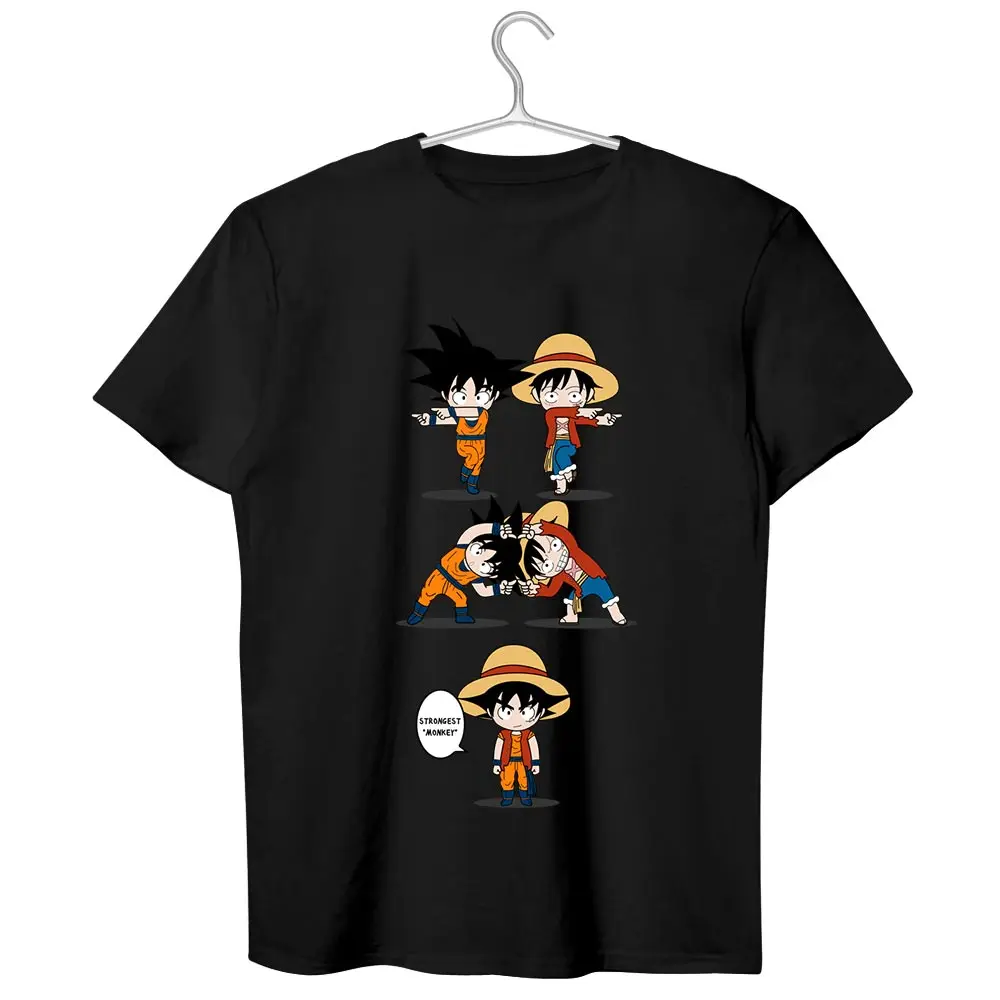 Футболка Monkey D Luffy VS Monkey Goku, классная футболка в стиле аниме, футболка с драконом и помпоном, 1 предмет, хлопок, черная футболка