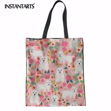 INSTANTARTS Милая женская льняной мешок для покупок с цветочным принтом, Повседневная Хлопковая сумка многоразового использования, женская большая сумка на плечо