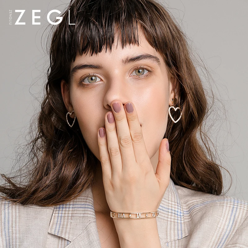 

ZEGL hollow heart-shaped drop earrings for women asymmetrical fashion personality wild love ear jewelry