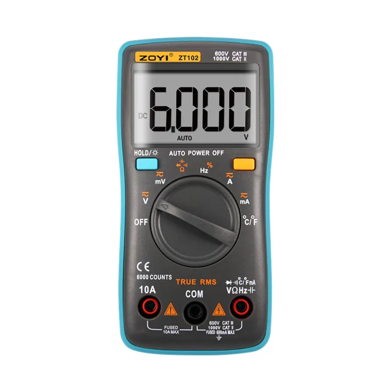

ZOYI ZT102 Digital Multi-meter 6000 counts Backlight AC DC Ammeter Voltmeter Ohm Portable Voltage meter English Russian manual