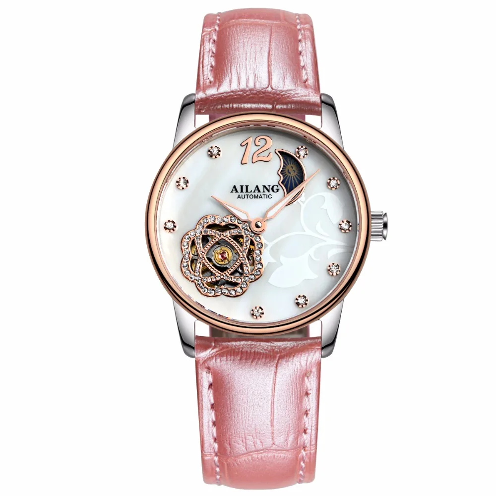 

2017 Women Brand Mechanical watches, Leather ailang 50m Waterproof Automatic Hollow Gold Watch Luxury Brand Ladies Wrist Watch