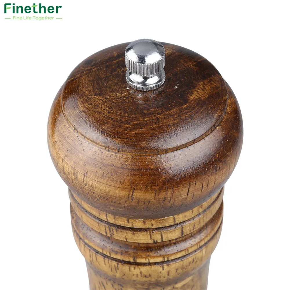 Finether Pepper Mills 8.7 inch Classical Wooden Pepper Sauce Spice Salt Corn Mill Grinder Hand Movement Convient Kitchen Tools6