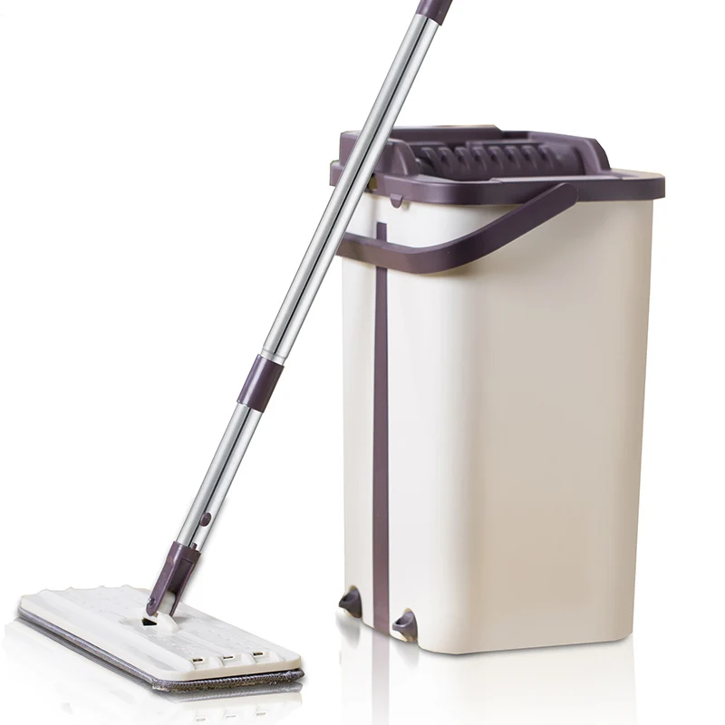 Comprar Fregona plana y cubo de mano fácil de escurrir mopa para limpiar el piso almohadillas de fregona de microfibra uso húmedo o seco en baldosa laminada de madera dura