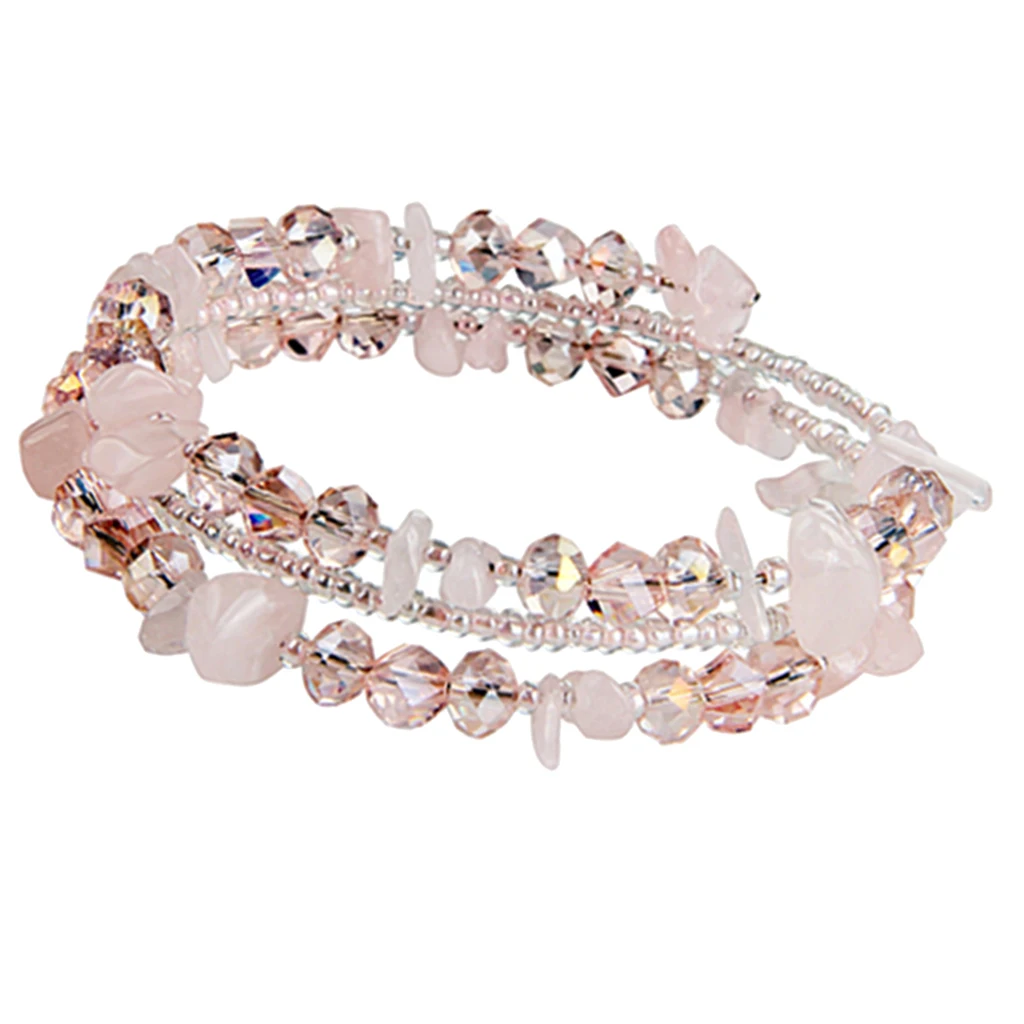 Irregular Shaped Loose Beads Strand Triple Layer Wire Bracelet Women Fashion Jewelry