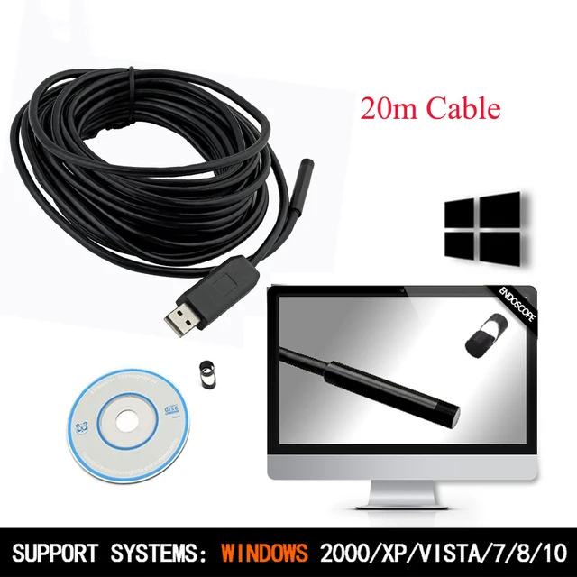 

JINGLESZCN 7MM 20M Endoscope USB Waterproof Endoscopio Camera 6 LED CMOS Borescope USB Endoskop Inspection Camera Snake Video