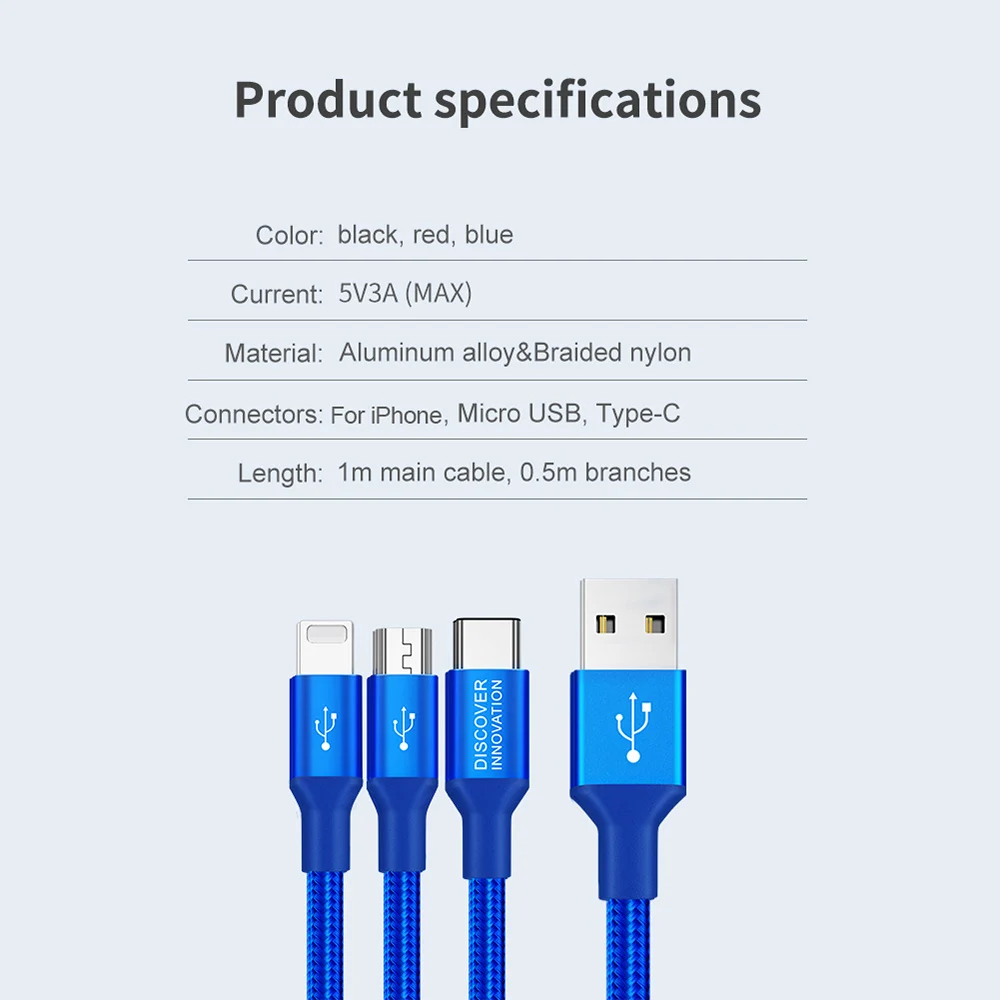 Зарядный кабель NILLKIN для iPhone + Micro USB Type C 5 В/3 А быстрая зарядка Xiaomi 9 Samsung S10 Huawei Mate 20