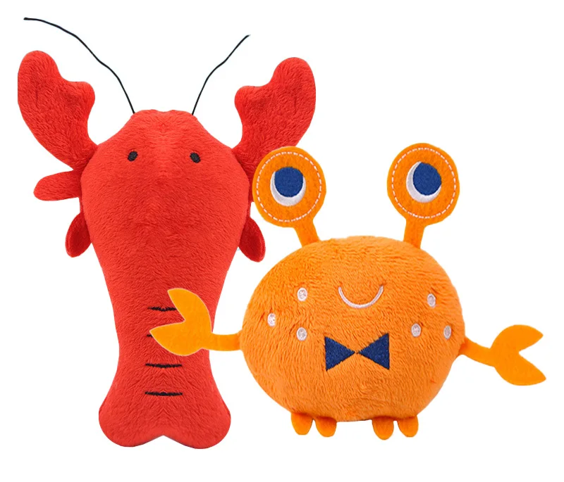 1pc Soft Plush Dog Toys Cartoon Lobster Crab Dog Squeaky Toys