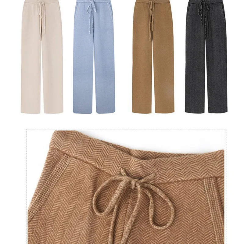 

Knitted wide leg pants 2019 new spring winter fashion warm wool wide leg pants high quality brown black coffee color big stretch