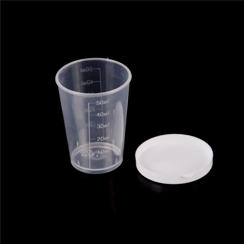 10 шт./компл. 50 мл Пластик Градуированный лаборатория Тесты мерная емкость чашки с Кепки Пластик мерные стаканчики для жидкости