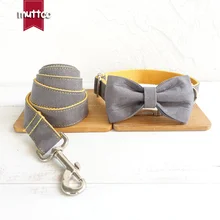 MUTTCO розничная self-дизайн галстук-бабочка ошейник для собак серое покрытие желтый ручной работы довольно галстук воротники и поводки комплект UDC026