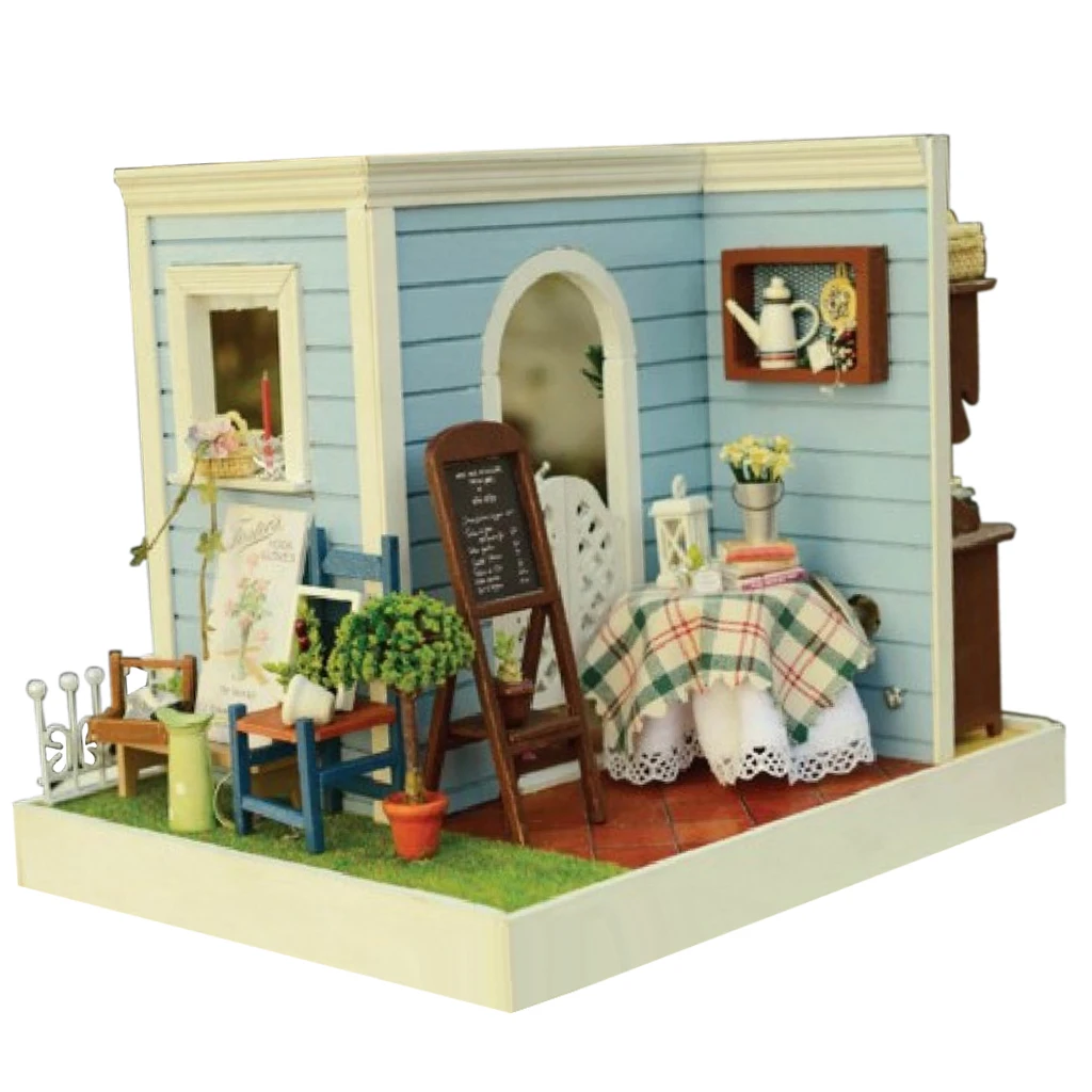 1/24 DIY Handcraft Miniature Project Sweet Wooden Two-Sided Doll House Baking House hand  toy for Kids Birthday Gift