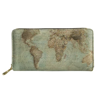 

ELVISWORDS Word Map Men Wallet Women Classic Retro Money Bags with Card Holders Zipper Purse Large Capacity Wallets Coins Pouch