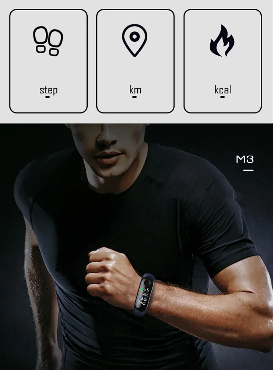 SALFRESA M3 Sport Smart Bracelet Message Push IPS HD Color Screen USB Charge Smart Band PK Xiaomi Mi Band3 Fitness Tracker Watch-5