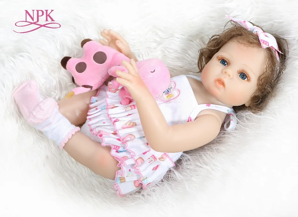 

NPK 48CM full body slicone bebe doll reborn baby girl Bath toy hand-rooted curly hair waterproof Anatomically Correct
