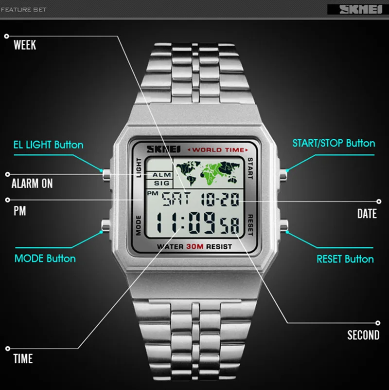 Мужские часы с отсчетом, водонепроницаемые спортивные часы для мужчин, часы из нержавеющей стали, цифровые наручные часы, мужские часы, reloj hombre SKMEI