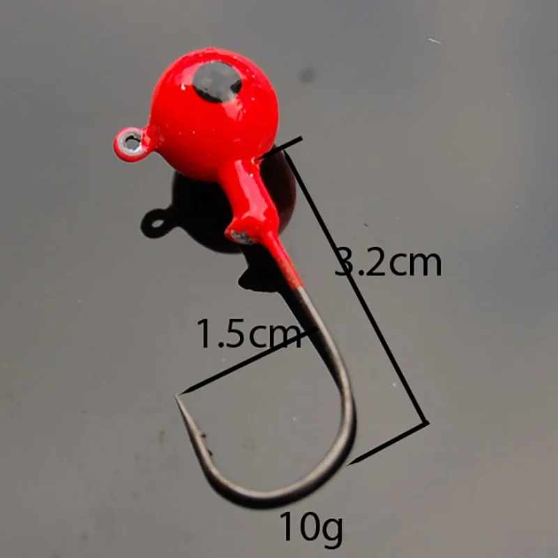 10pcs Fishing Hooks Lead+Carbon Steel Round Jig Head Fishing Lures Soft Bait Hook Fish Tackle Hardness Fishing Hooks - Цвет: 10pcs red 10g