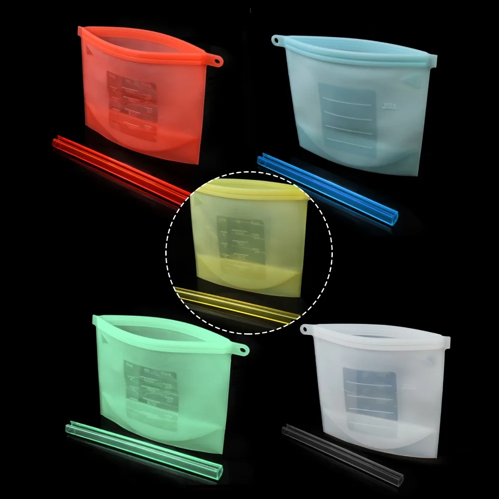 

1PCS 1000ml Kitchen Food Sealing Storage Bag Reusable Refrigerator Fresh Bags Silicone Fruit Meat Ziplock Kitchen Organizer