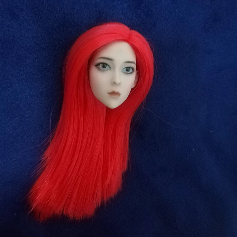 

1/6 Scale Cartoon Girl Head Carving with Red Straight Long Hair for 12'' Bodies Figures Toys Gifts Collections