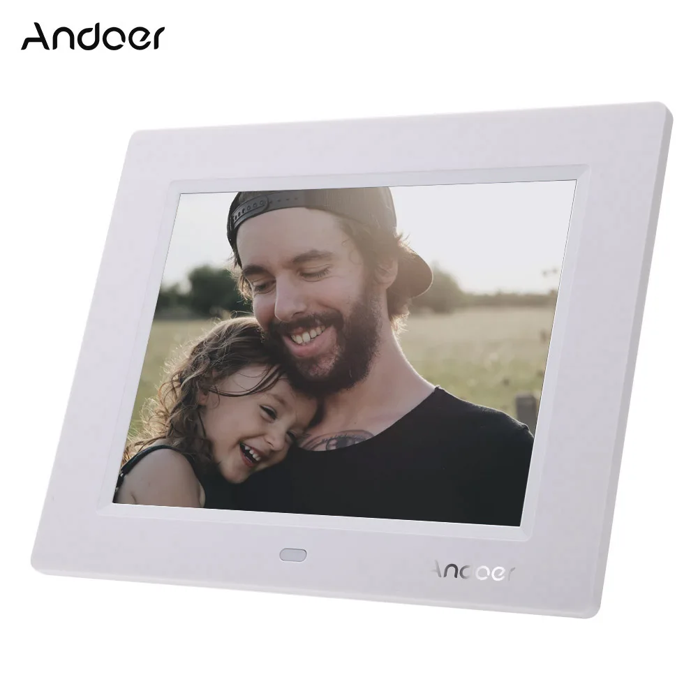 Andoer 8 ''ультратонкий 1024*600 HD TFT-LCD Цифровая фоторамка Будильник MP3 MP4 видеоплеер с дистанционным управлением рабочего стола - Цвет: Белый