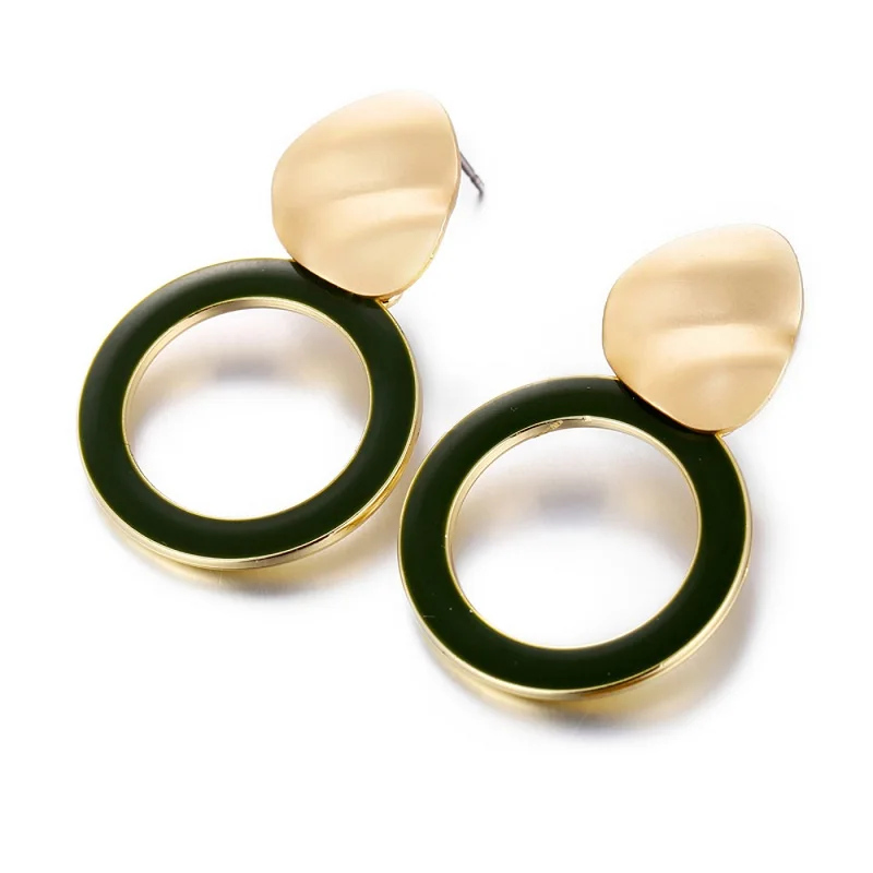 

Fashion Gold Color Round Drop Earrings For Women Brincos Vintage Red Green Yellow Dangle Earring 2019 Korean Jewelry Female