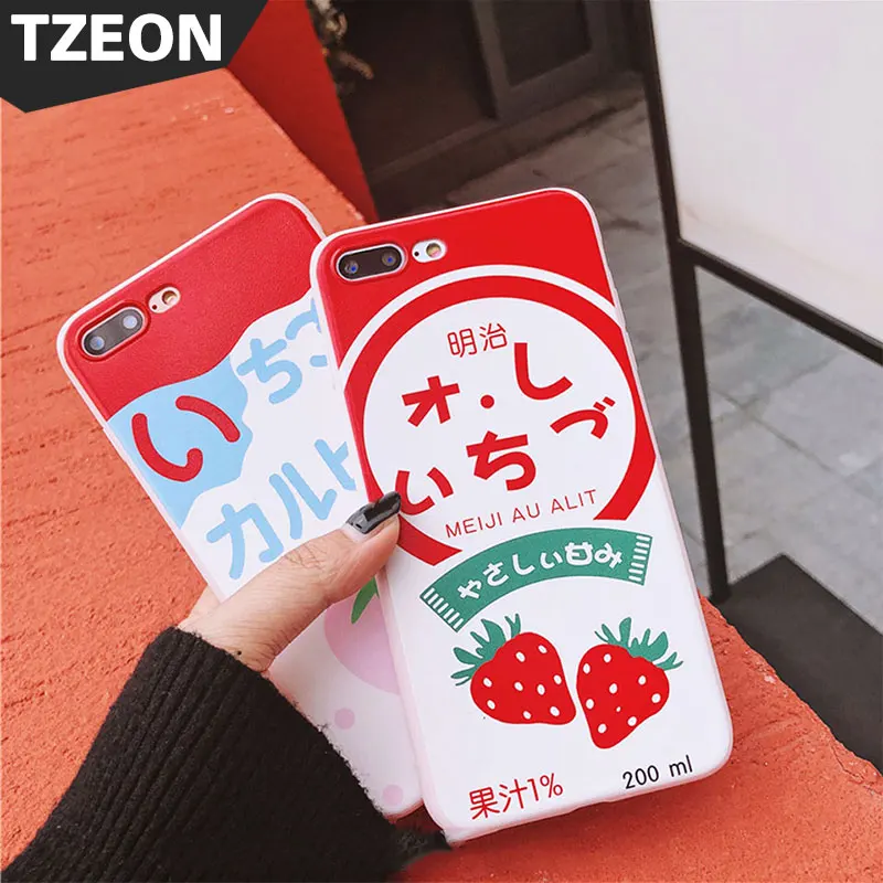 

Kawai Meiji Strawberry Juice Yogurt Phone Case Cover For IPhone X 8 6S 7 Plus 6 Japanese Lovely Cute Mori Girl Moe Back Cover