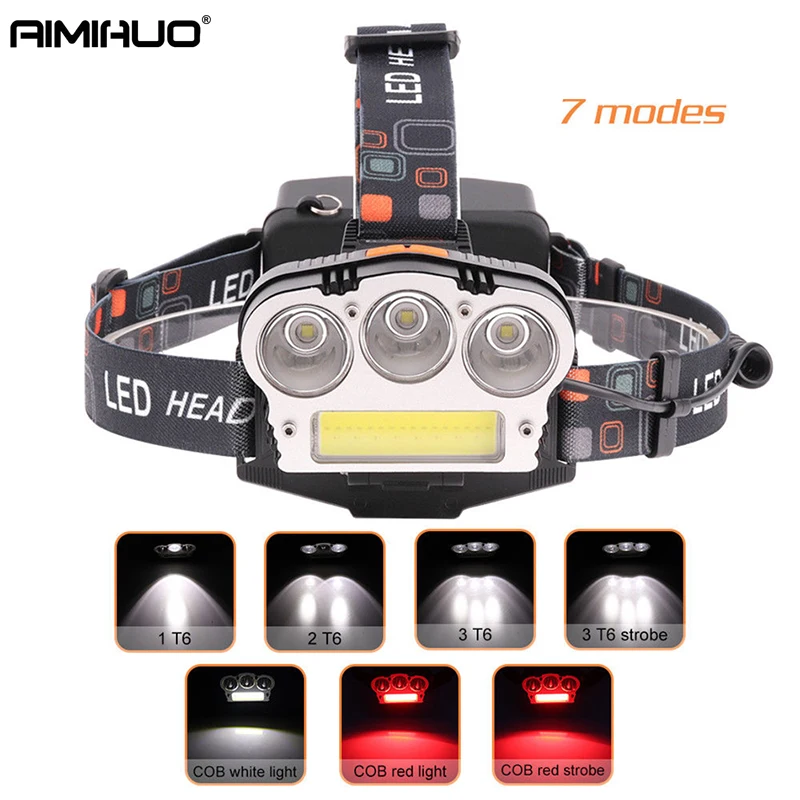 

AIMIHUO 3T6+COB Powerful 6000lm Headlamp USB Rechargeable LED Headlight Fishing Waterproof Head Lamp 7 Modes LED Flashlight Head