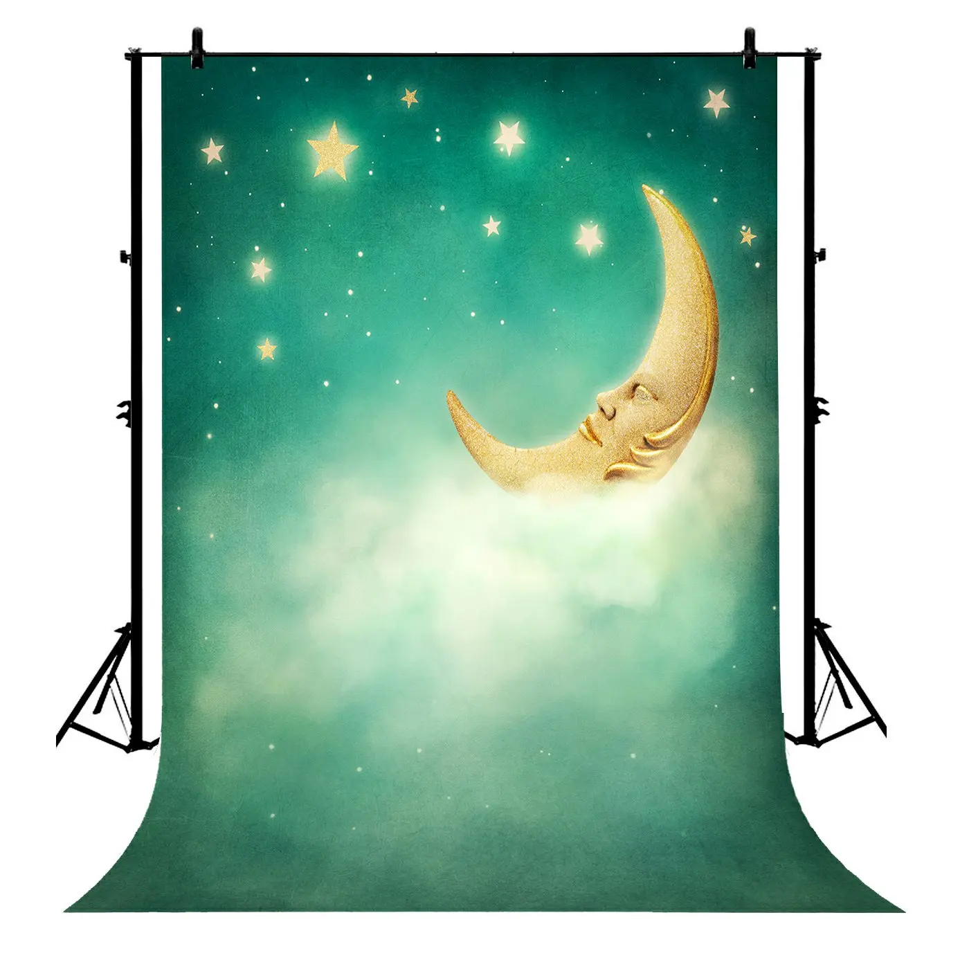 

5x7ft Cloud Bed Sleeping Moon Stars Sky Blue Polyester Photo Background Portrait Backdrop