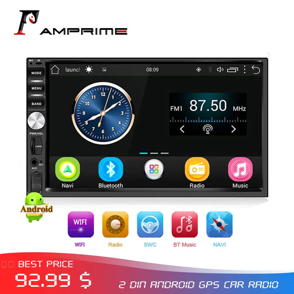 

AMPrime Android 2 Din Car Radio Stereo GPS Navigation Bluetooth USB SD 2din Touch Car Multimedia Player Audio Player Autoradio
