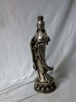 

10" China silver Buddhism Kwan-yin Wishful Guanyin buddha Sculpture Statue