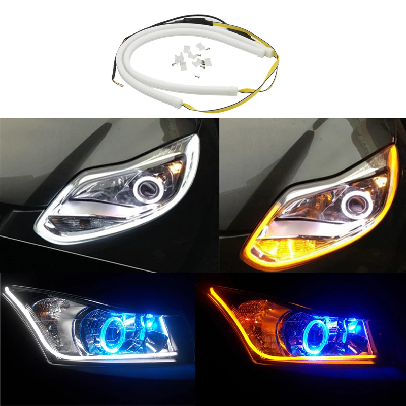 

2Pcs Car Flexible Daytime Running Lights DRL Switchback Headlight Decorative Lamp Dual Color White/Sequence Amber LED Strip Tube