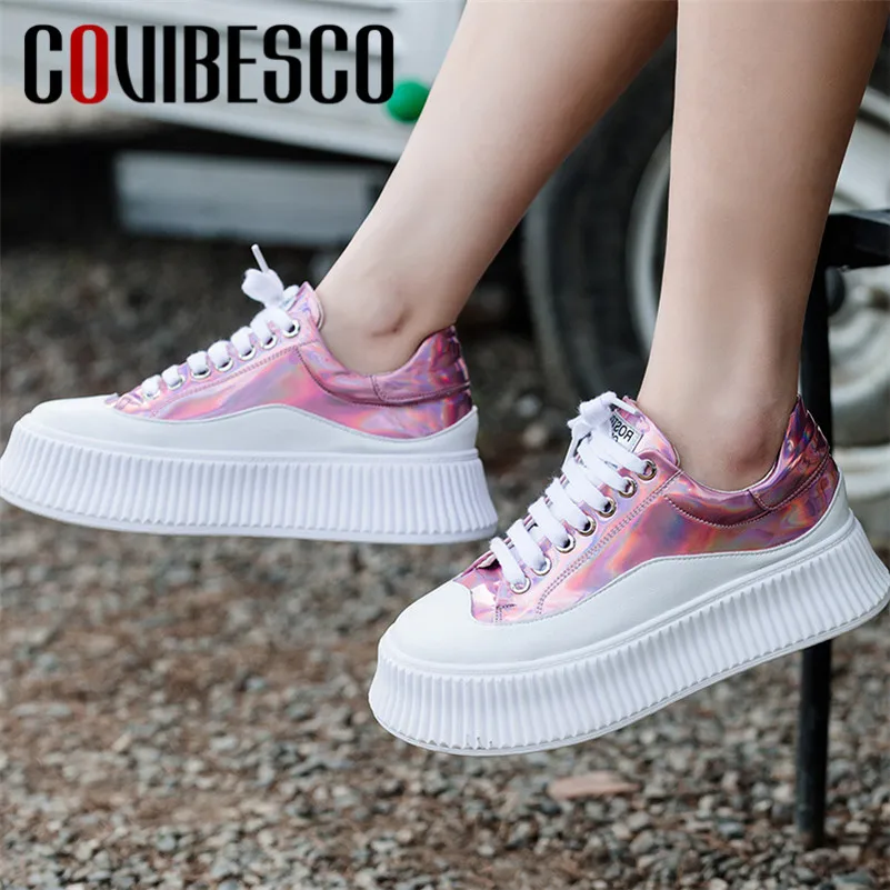 

COVIBESCO 2019 Spring Summer Mixed Colors Genuine Leather Women Flats Comfortable Breathable Lace Up Sneakers Office Shoes Woman