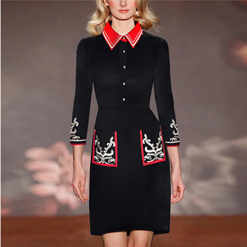 

Runway Plus Size 5XL Spring Autumn New Arrival Graceful Dresses Turn-down Collar Vintage Retro Embroidery Nice Party Dress CC283