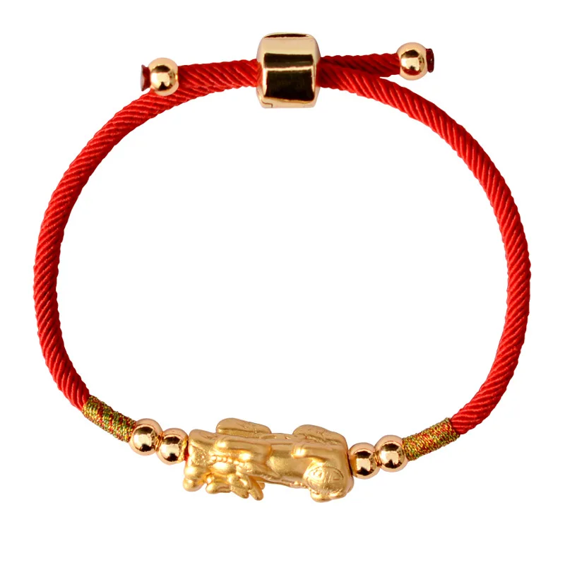 Lucky Red Rope Bracelets 999 Sterling Silver Pixiu Gold Color Tibetan Buddhist Knots Adjustable Charm Bracelet For Women