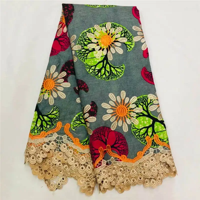 

DF!New Design Wax With Lace High Quality Embroider African Wax Lace Fabric 100% Cotton Nigeria Guipure Wax Lace 6 Yards ! P33120